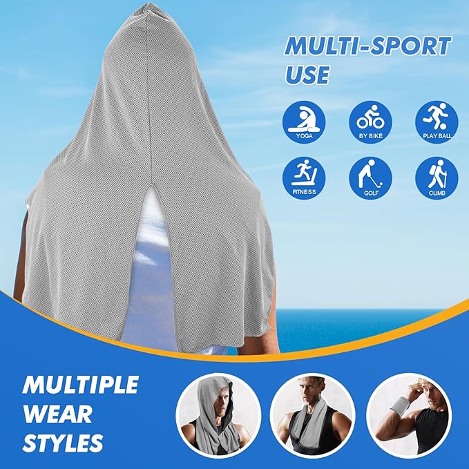 Cooling Hoodie Towels, Instant Cooling Towels for Neck and Face, UPF 50 Sun Protection, Ice Towel for Hot Weather, Head Towel for Sports, Camping, Cycling & More Activities