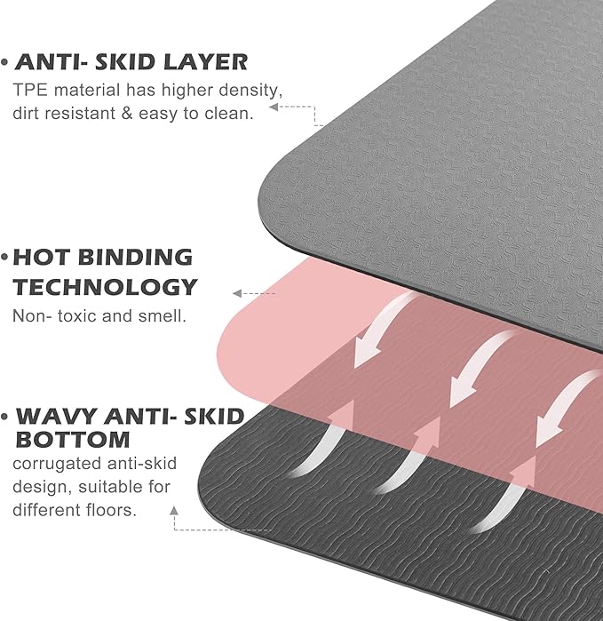 Yoga Mat Non Slip, Pilates Fitness Mats, Eco Friendly, Anti-Tear 1/4" Thick Yoga Mats for Women, Exercise Mats for Home Workout with Carrying Sling and Storage Bag