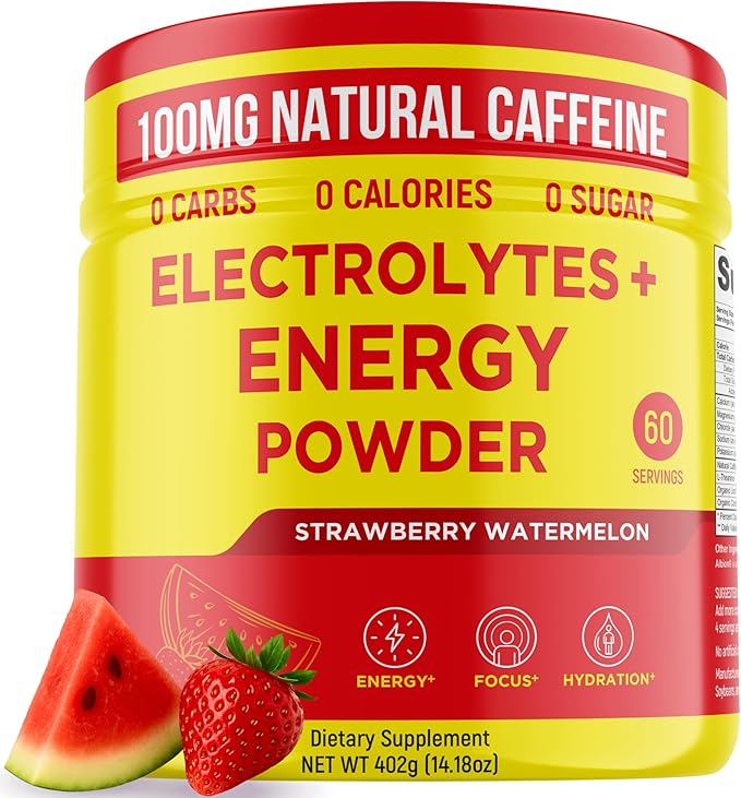 Keto Vitals Electrolytes + Energy Powder with 100mg Natural Caffeine, L Theanine & Organic Lion's Mane Extract - 60 Servings Energy Drink Powder for Workouts - Sugar Free Electrolytes