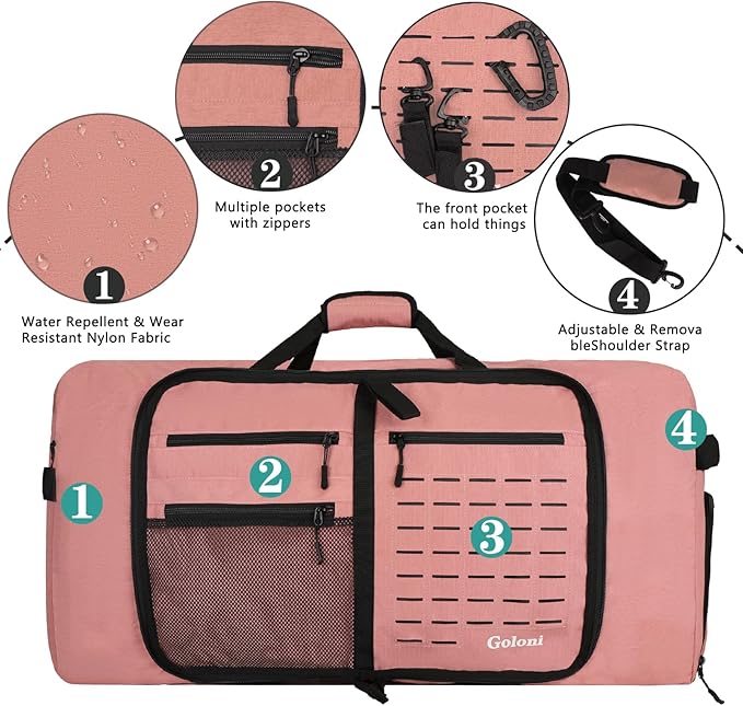 Foldable Travel Duffle Bag,Duffle Bag with Shoes Compartment and Adjustable Strap,Large Packable Travel Bags for Men Women,Waterproof Duffel Bag