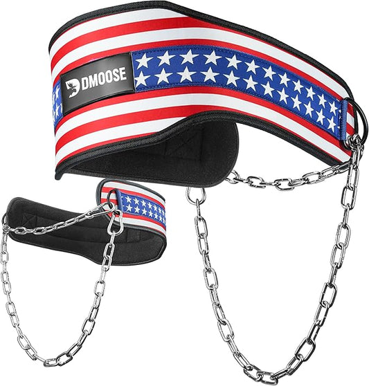 DMoose Fitness Dip Belt for Weight Lifting, Pullup, Squats & Dips - 36" Robust Steel Chain, Comfortable Neoprene Padding Supports 350lbs - Gym Weight Belt for Strength Training Workout & Weightlifting