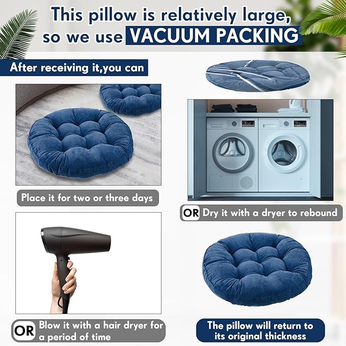 Jerify Floor Pillow Cushions 22 x 22 Inch Round Square Large Meditation Floor Pillow for Classroom Adult Meditation Picnic Party Cushion for Seating Gift Christmas(Round,Navy Blue,4 Pcs)