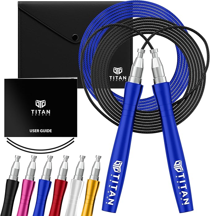 Titan Armour® Speed Rope - Professional Self-Locking & Adjustable, Adult Speed Jump Rope | 2 x Steel Ropes, Cable Protector & Travel Case | Jump Rope Crossfit, Boxing, Fitness MMA for Men & Women