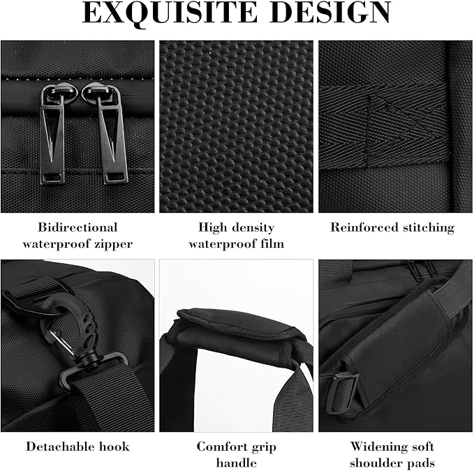 Gym Bags for Men and Women Sport Duffle Bag for Travel Carry on Duffel Bag with Shoe Compartment Dry and Wet Separation 35L Black（Upgrades）