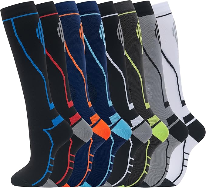 Compression Socks for Women Men Circulation Knee High 8 Pairs for Nurses, Running, Travel, Athletic
