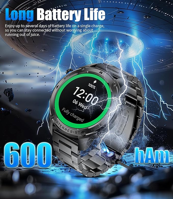GPS Smart Watch for Men(Answer/Make Call),6 Satellite Positioning/Compass,50M Waterproof,600mAh Extra-large battery,1.43" AMOLED,170 Fitness Sports Modes/Heart Rate/SpO2/pedometer for Android/iOS