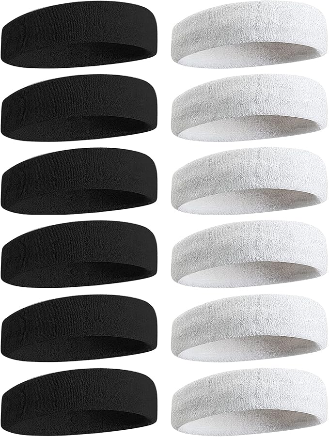 Sweatbands Sports Headband for Men & Women, Moisture Wicking Hairband Athletic Towel Headbands Cotton Head Sweat Bands for Running, Cycling, Yoga, Spa