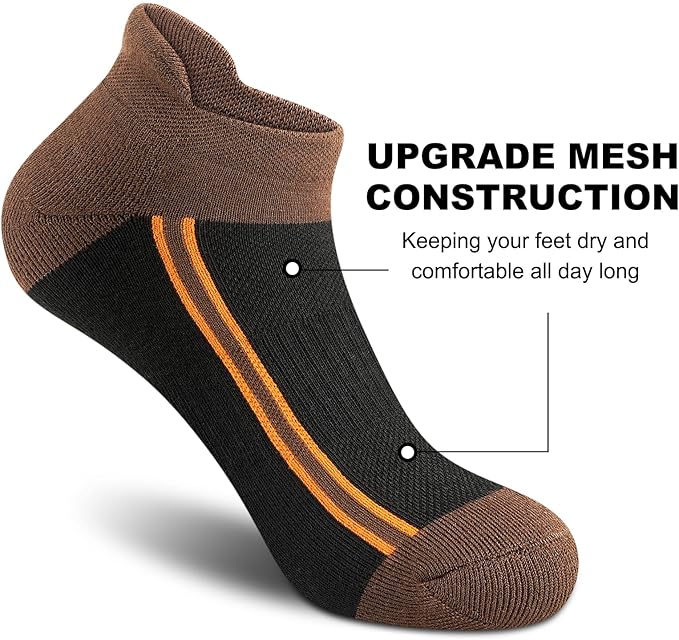 Gonii Men's Running Athletic Ankle Socks - Thick Cushioned Low Cut Socks (5 Pairs)