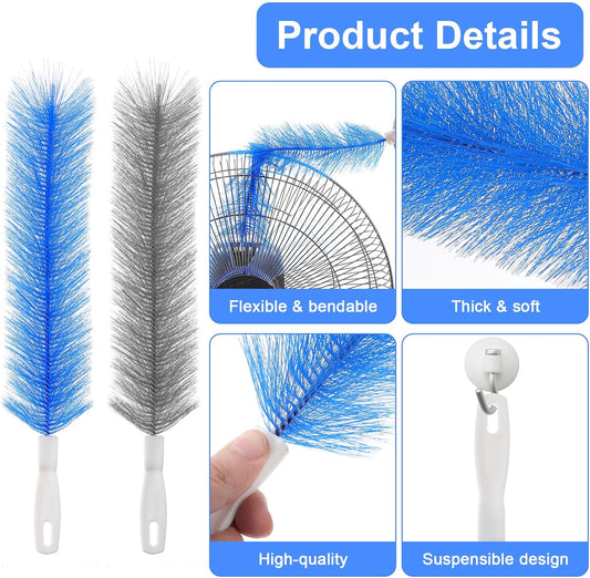 2 Pcs Cobweb Duster, Fan Cleaner Brushes Bendable Fans Cleaning Brush Set Microfiber Head Washable Brush for Air Conditioning Shutters Ceiling Air Vents Curtains Cars Box