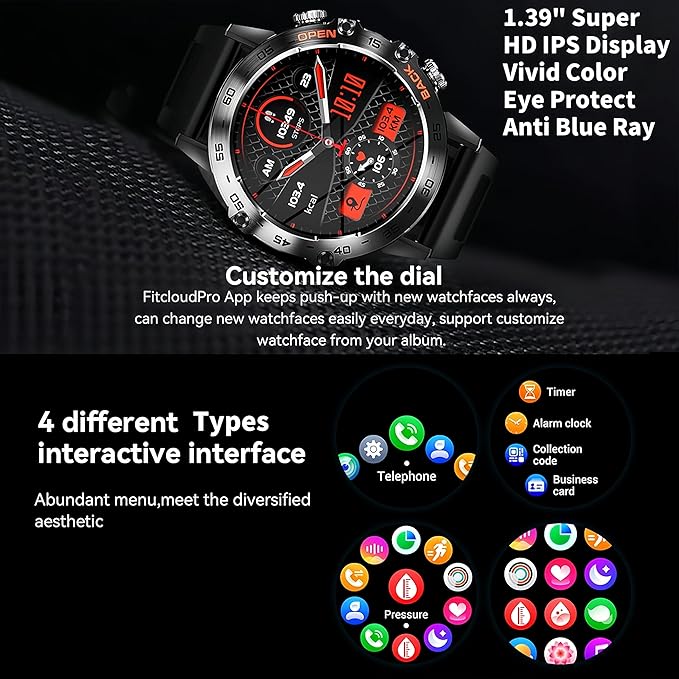 Smart Watch for Men Fitness Tracker(Answer/Dial Call) Bluetooth Call 1.39''HD Military Smartwatch Fitness Watch for Android iOS Outdoor Waterproof Tactical Watches with Heart Rate SPo2 Monitor