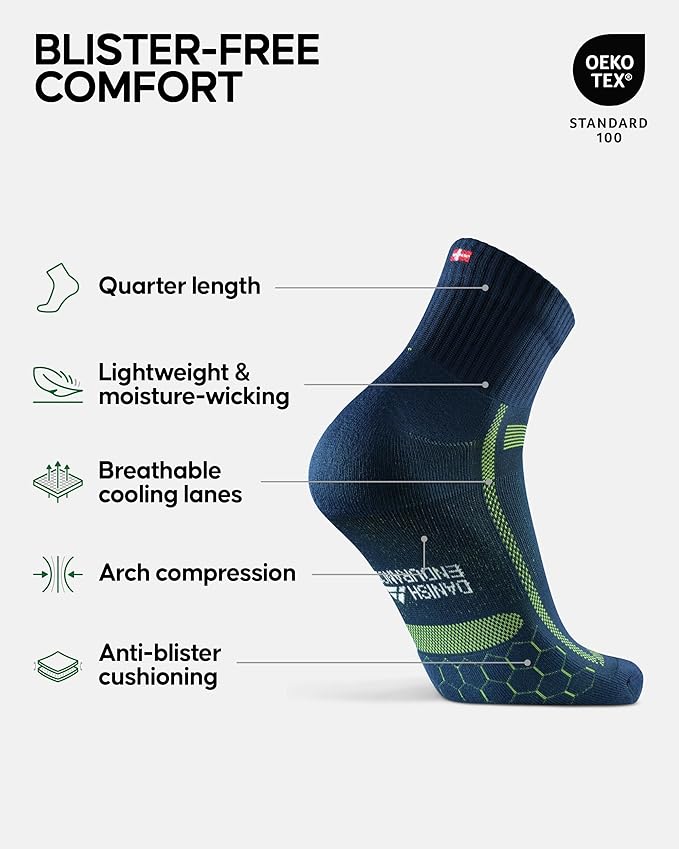 DANISH ENDURANCE Ultra-Comfort Quarter Running Socks, Performance Socks, Men & Women - 3 or 5 Pack