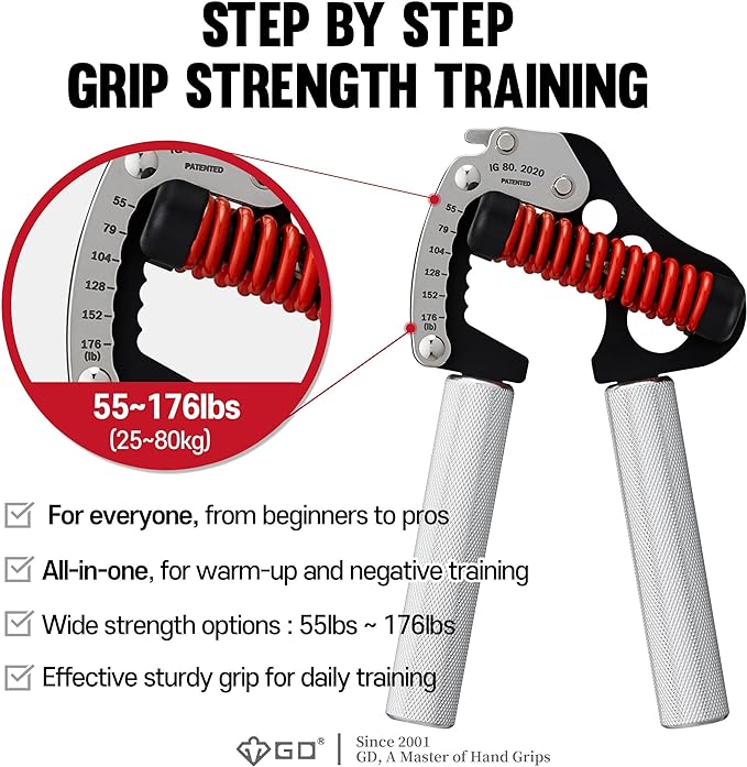 GD IRON GRIP Grip Strength Trainer Adjustable Hand Gripper Strengthener Hand Grip Exerciser Wrist Strengtheners Silent & Durable – Forearm, Finger & Hand Strength Training for Athletes, Climbers & Rehabilitation