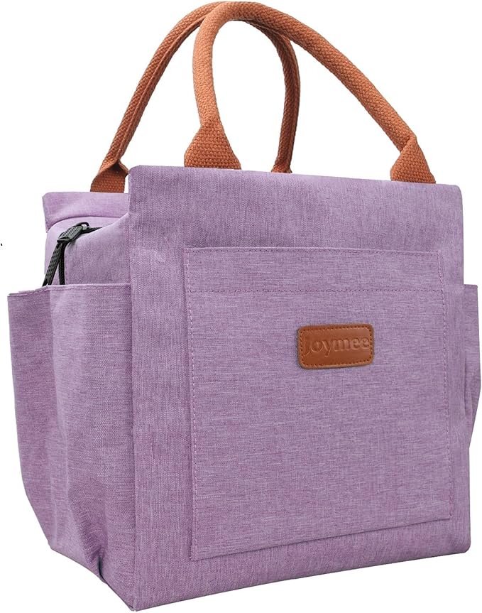 Joymee Lunch Bag Women Insulated Lunch Box Reusable Leakproof Large Spacious Cooler Tote for Women Men Adult with Bottle Holder and Side Pockets for Work Office Travel Picnic - Purple