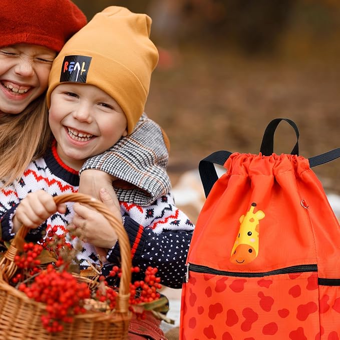 Giraffe Drawstring Back Kids Drawstring Bags Rainbow Gym String Backpack Bulk for Girls Boys Dance Waterproof Nylon Sports Giraffe One Size Orange