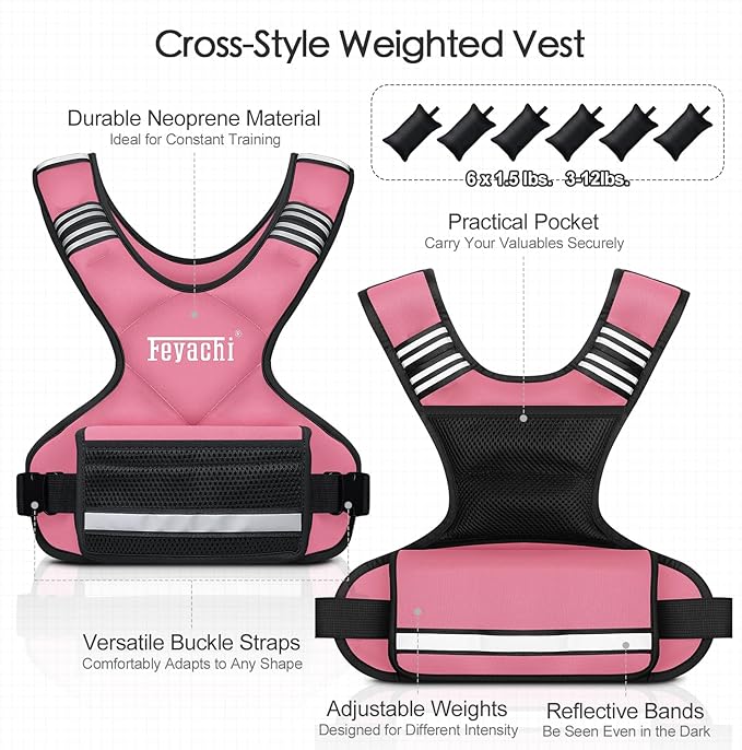 Feyachi Adjustable Weighted Vest - 3-12 lbs/12-20 lbs/20-32 lbs X Type Weight Vest with Reflective Stripe Ideal for Running Workout and Training