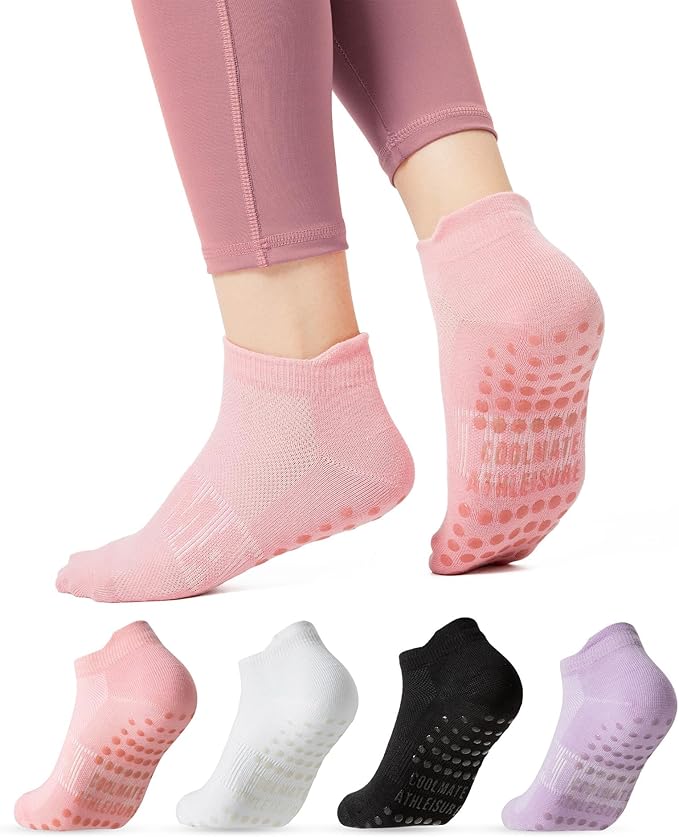 CoolMate Pilates Socks with Grips for Women, Yoga Socks, Crew Non Slip Women for Workout, Barre, Pilates Gifts
