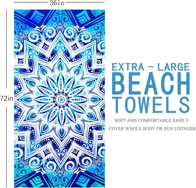 Genovega 2 Packs Oversized Beach Towel Set 36 x 72 in Large Big Pool Camping Swim Clearance Soft Towels Travel Essentials Accessories Vacation Necessities Adult Gifts Women Men Boho White Black