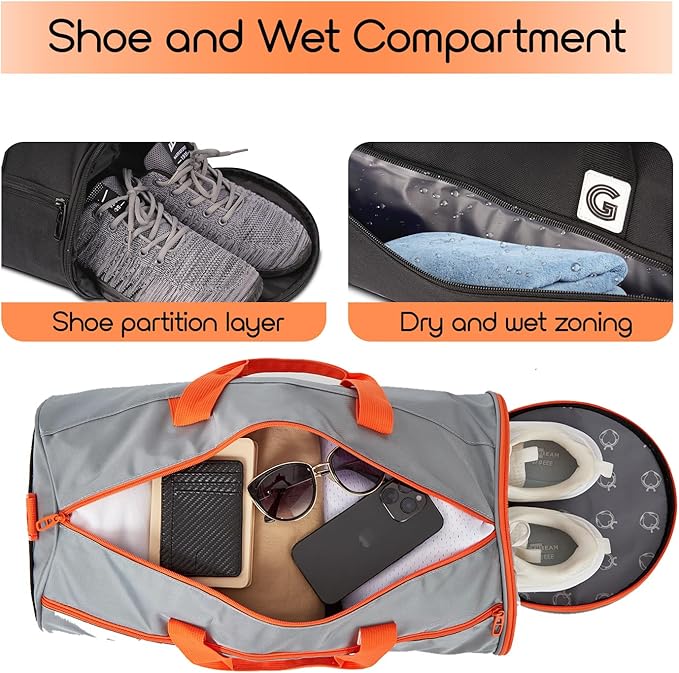 Gym Duffle Bag for Men & Women with Wet & Shoe Separated Compartment, 16 Inch and 16L Small Duffle Bag for travel Carry On, Swimming, Workout. Black