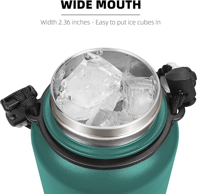 Fanhaw 40 Oz Stainless Steel Insulated Sports Water Bottles with Straw for Kids, Men and Women (Green Blue)