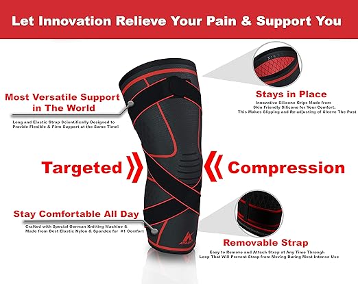 Knee Brace Compression Sleeve with Strap for Best Support & Pain Relief for Meniscus Tear, Arthritis, Running, Basketball, MCL, Jogging and Surgery Recovery for Men & Women (XS)