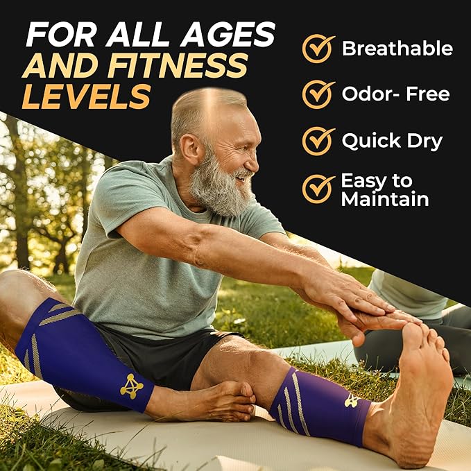 CopperJoint Running Calf Compression Sleeve Women – Easy-On Footless Calf Compression Sleeves for Men, Support Mens Leg Sleeves for Runners, Basketball, Sports, Copper Infused Nylon - Blue, X-Large