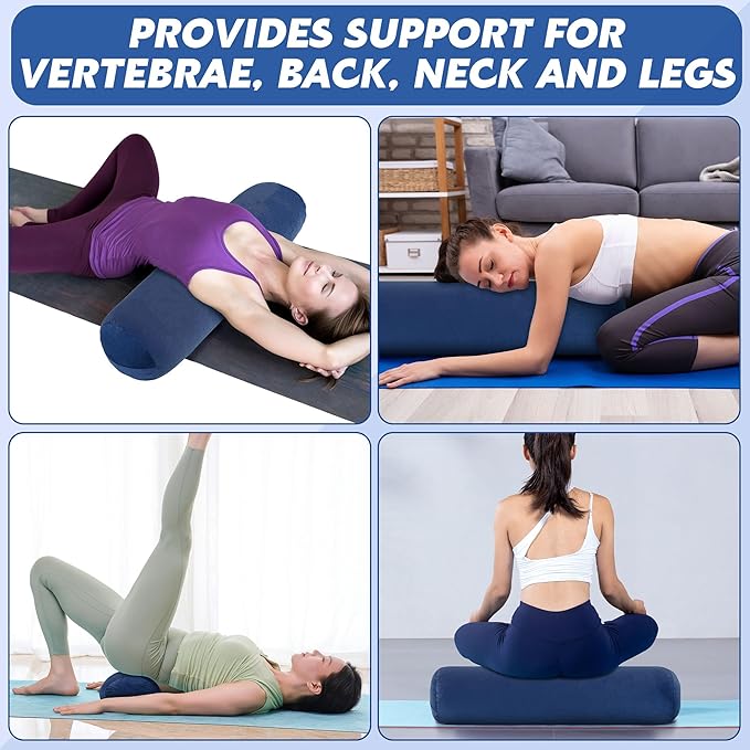 MABOZOO Round Yoga Pillow, Cylindrical Yoga Bolster Pillow with Washable Cover, Meditation Cushion Body Cushion for Practice, Restorative, Meditation