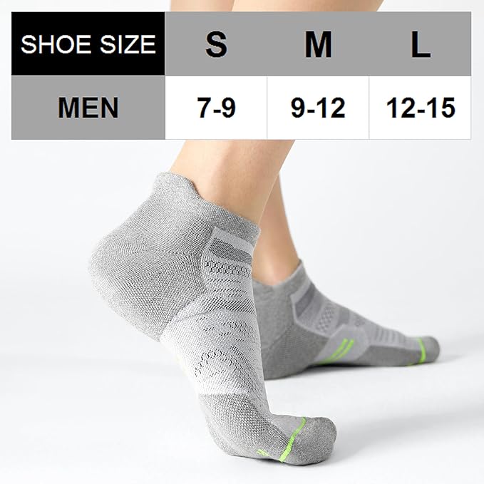 CS CELERSPORT 6 Pack Men's Running Ankle Socks with Cushion, Low Cut Athletic Sport Tab Socks