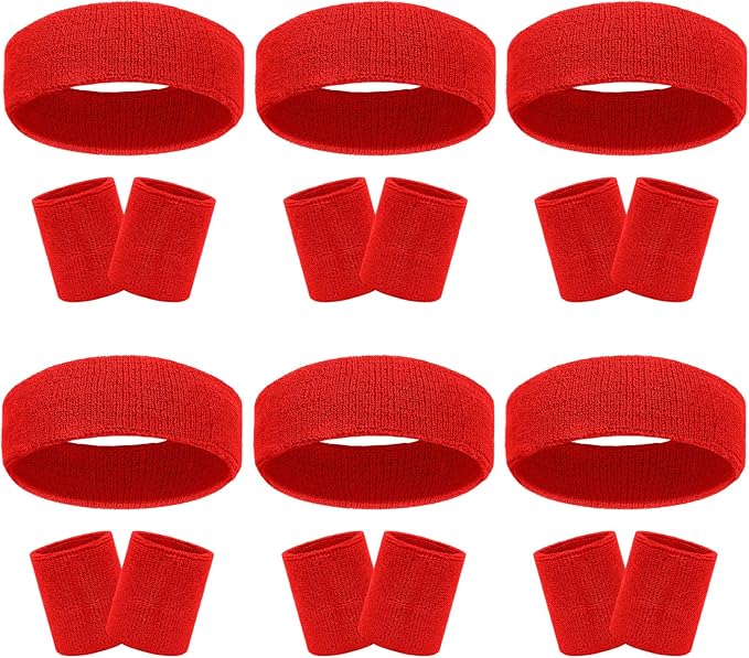 18 Pcs Sweatbands Headband Wristband Set Colorful Striped Terry Cloth Sports Athletic Gym 80s Sweat Headbands