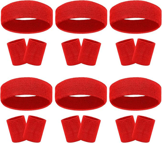 18 Pcs Sweatbands Headband Wristband Set Colorful Striped Terry Cloth Sports Athletic Gym 80s Sweat Headbands