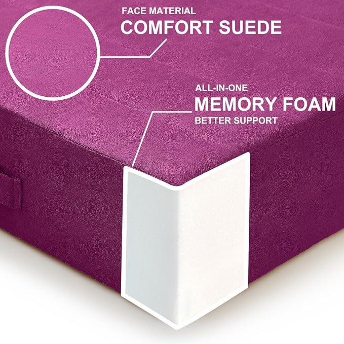 2 Pcs High Density Foam Floor Pillow - Upgraded Large Pillows Seating for Adults - Outdoor Floor Cushion with Soft Tufted Cover - Yoga Pillows for Sitting On Floor - 22 Inch Purple