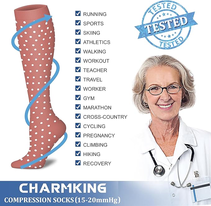 CHARMKING Compression Socks for Women & Men Circulation (8 Pairs) 15-20 mmHg is Best Support for Athletic Running,Hiking
