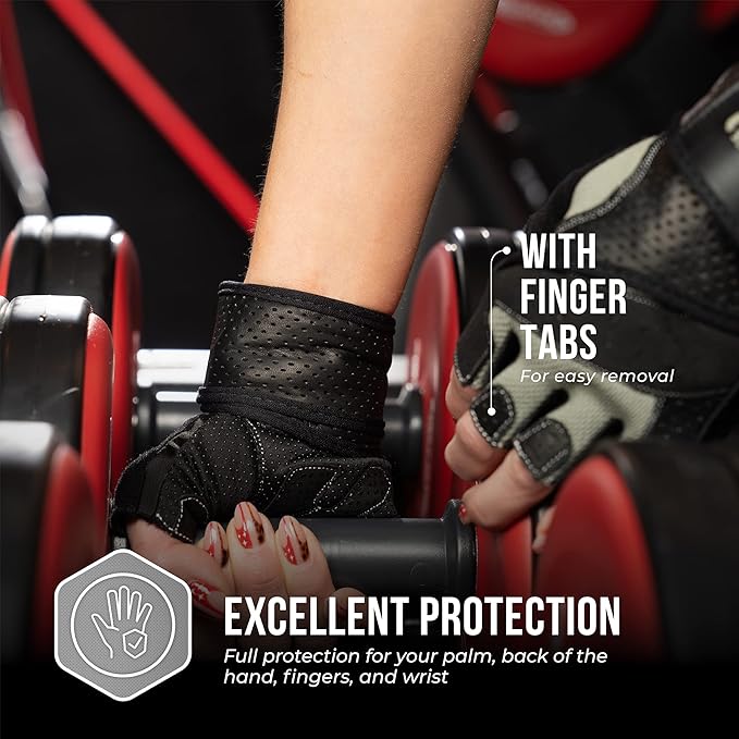 5737 Womens Padded Wrist Wrap Weight Lifting Gloves w/GripLock Padding (Pair) - Machine Washable Fingerless Workout Gloves w/Wrist Support Designed for Women