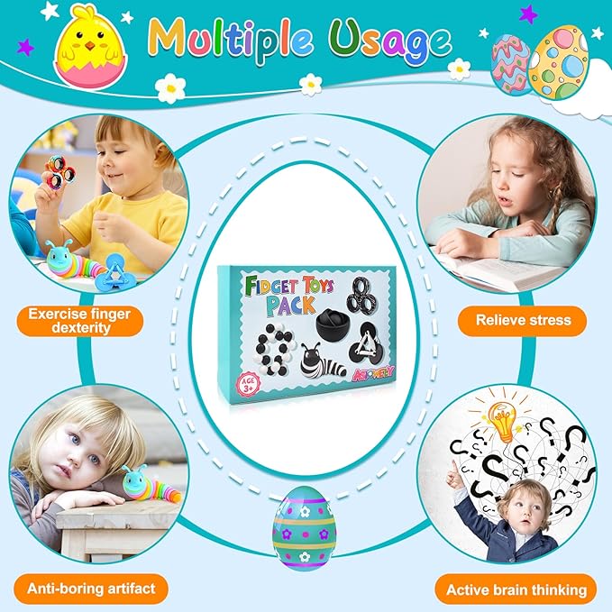 Fidget Toys for Kids 8-12 Pack, Sensory Toys Set Easter Basket Stuffers for Teens Adults Autism, Fidget Slug, Sensory Ball Desk Toy Stress Relief Toys for ADHD Toddler