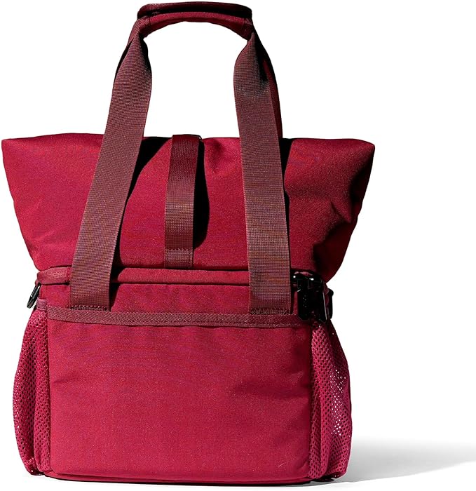 Dual Compartment Insulated Lunch bag, with 2 Leakproof Compartments & Roll-top, 13L lunchbox for work (Burgundy)