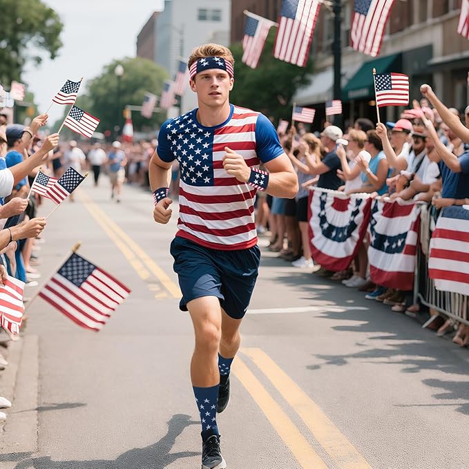 ONUPGO 5 Pieces Sweatbands Striped Socks Set Sports Headband Wristbands High Tube Socks 80s Accessories Costumes