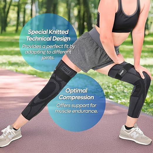 Caspe 1 Pack Full Leg Compression Sleeve for Men & Women with Strap – 3D Knit Support for Thigh, Knee & Calf – Non-Slip, Breathable Leg Compression for Sports, Recovery (X-Large)