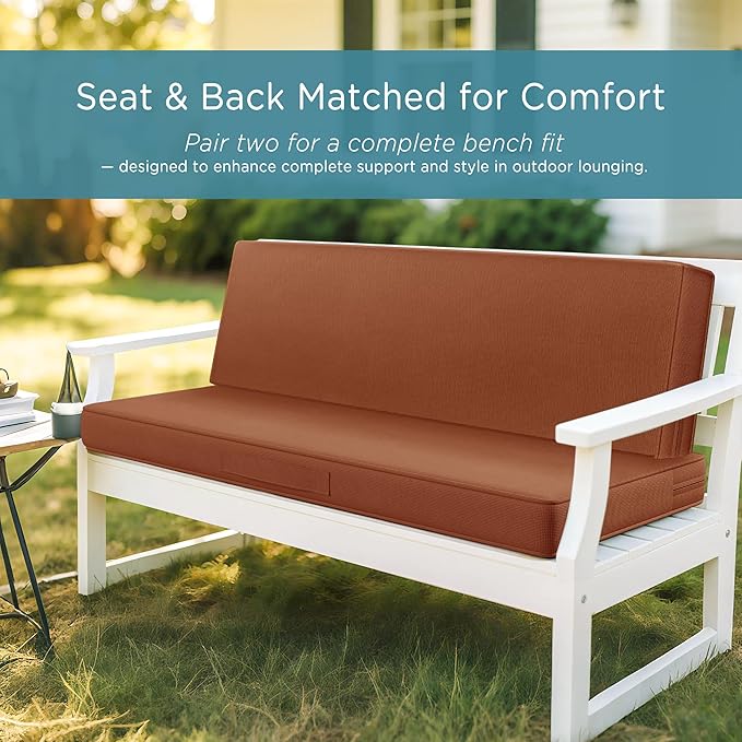 Codi Outdoor Bench Cushion 42 inch, Double Waterproof Patio Furniture Cushions Replacement for Swing, Porch, Couch, 42x18x3'', Spice