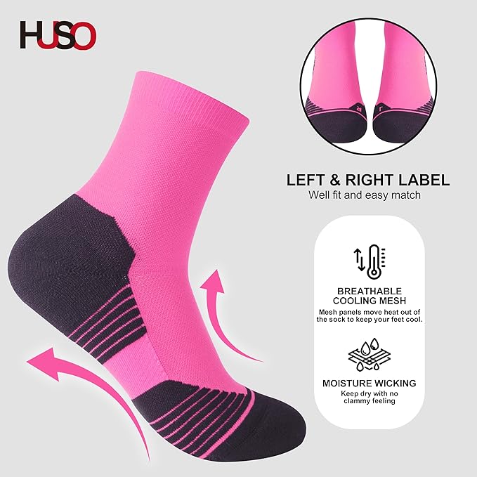 HUSO Compression Ankle Running Socks: Athletic Socks for Men Women with Cushion,Work Hiking Basketball Sport Socks 3 Pairs