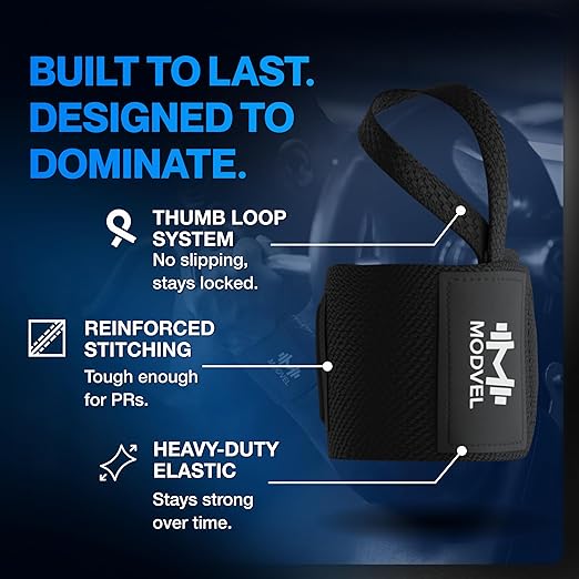 Modvel Adjustable Wrist Wraps for Gym & Lifting – Thick, Breathable Support Straps for Wrist Stability, Comfort & Grip – Ideal for Weight Training, CrossFit & Gym Workouts – Black (2-Pack)