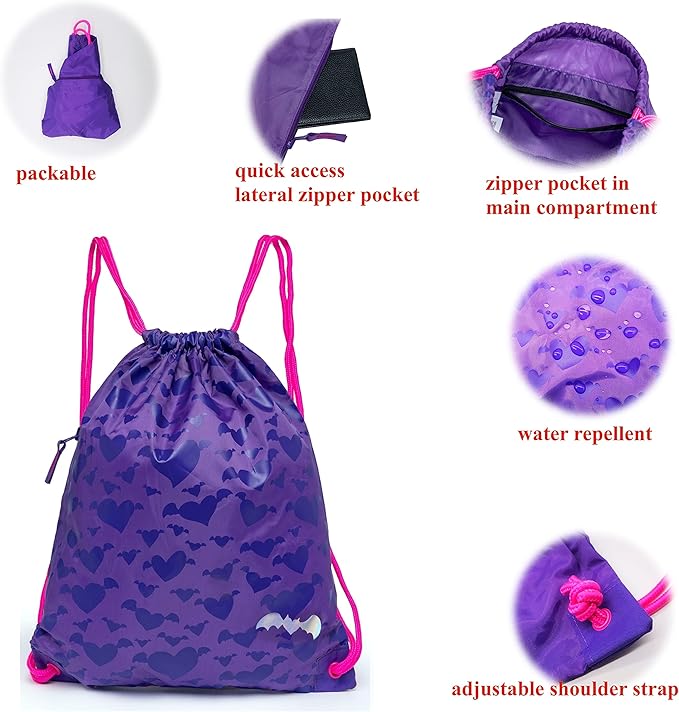 Gym Drawstring Backpack,Girls Sport Cinch Bag (Sunset Purple)