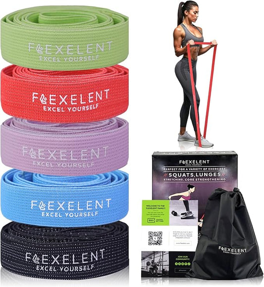 Fabric Resistance Bands for Working Out with 5 Strength Levels - Extra Light to Extra Heavy, Thick Resistance Workout Bands for Legs, Glutes, Hip, Stretching, Strength Training, and Physical Therapy