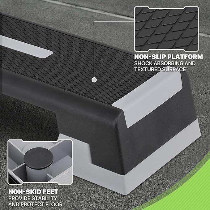 Aerobics Stepper Platform for Exercise Adjustable Compact Workout Step for Cardio, Core and Strength Training