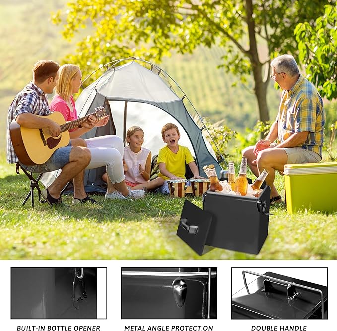 Retro Ice Chest Cooler with Bottle Opener 13L (14Qt), Stainless Steel Vintage Style Ice Bucket for Camping, Party, Beach, Picnic, RV, BBQ, Tailgating, Fishing