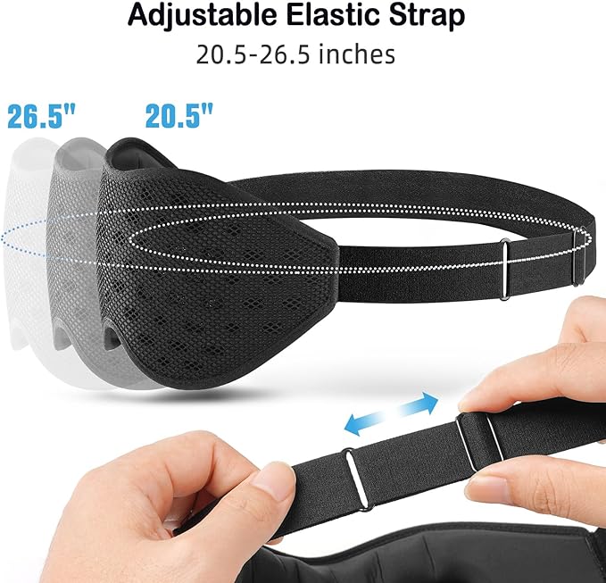 LitBear Breathable Sleep Mask, 3D Eye Mak Sleep for Side Sleepers Women Men, Light Blocking Sleeping Mask with Adjustable Strap, Soft Lightweight Eye Cover for Travel, Night Work, Nap, Office - Black