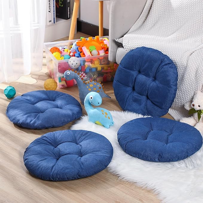 Fumete 8 Pcs 16 Inch Round Floor Cushions for Kids and Toddlers, Flexible Seating Classroom Furniture Floor Pillow for Home, Daycare, Preschool, Yoga and Meditation (Jewelry Blue)