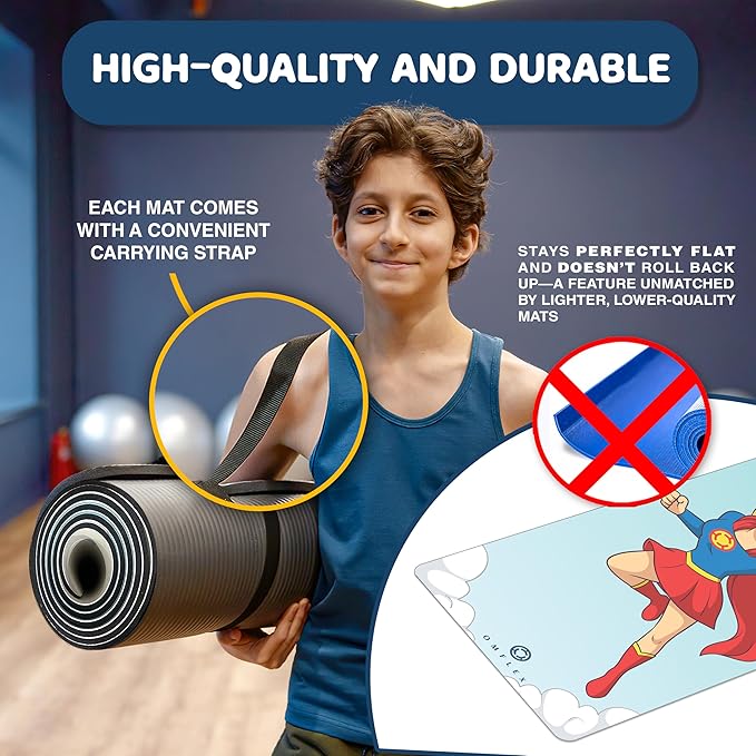 Premium Kids Yoga Mats/Exercise Mats/Play Mats with Carrying Strap – 60"x24" Non-Slip Mats with Fun Prints for Children – 3mm Thick, Dolphins, Car, and Supergirl Designs – SGS & CE Certified, PVC-Free