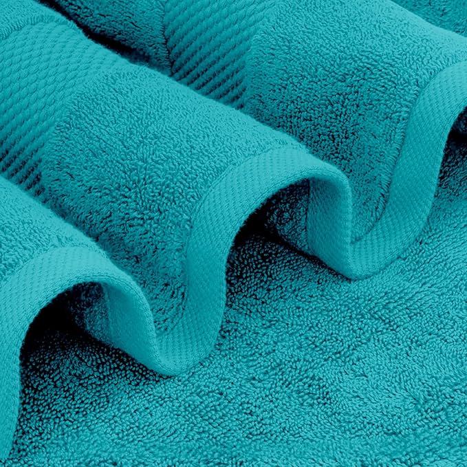 White Classic Luxury Bath Towel Set of 8 Pieces - 100% Turkish Cotton Highly Absorbent Towels for Bathroom, 2 Luxury Bath Towels 700GSM, 2 Hand Towels, 4 Washcloths, Aqua