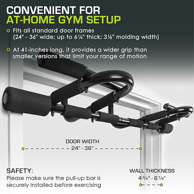 ProsourceFit Multi-Grip Lite Pull Up/Chin Up Bar, Heavy Duty Doorway Upper Body Workout Bar for Home Gyms 24”-32”
