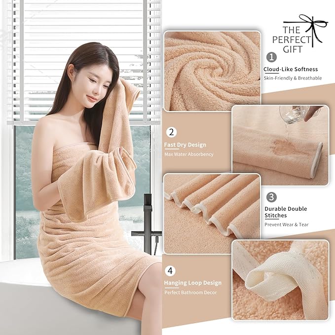 Extra Large Bath Sheet 4 Piece (35"x70")-Ultra Soft Oversized Bath Towel,Bath Sheet Set for Bathroom Hotel,Highly Absorbent Quick Dry Shower Towel Set for Adults,Bathroom Towel