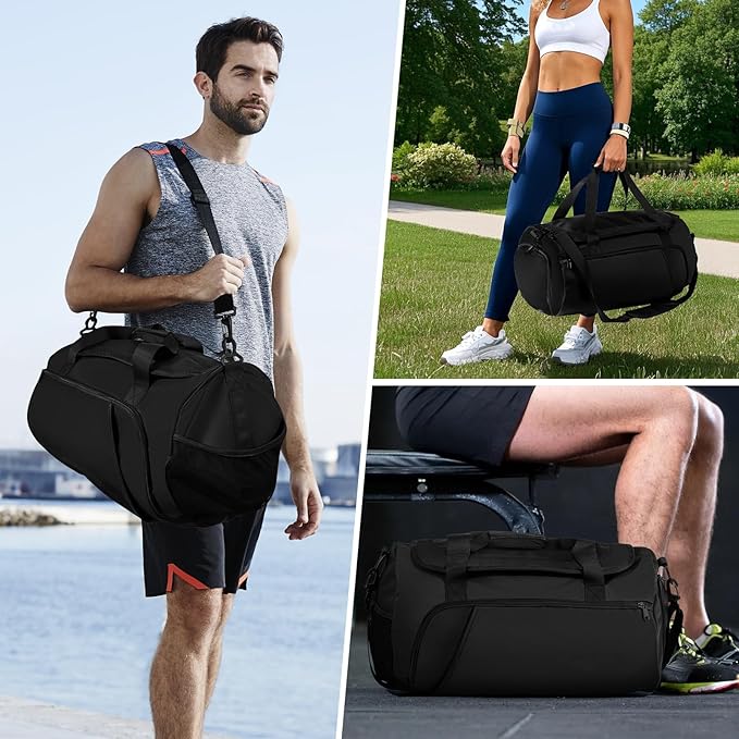 Gym Bag for Men Women With Shoe Compartment & Wet PocketWater Resistant Sports Gym Bag 、shoulder bag、messenger bag Carry On Duffel Bag forWeekend Overnight Traveling (black)
